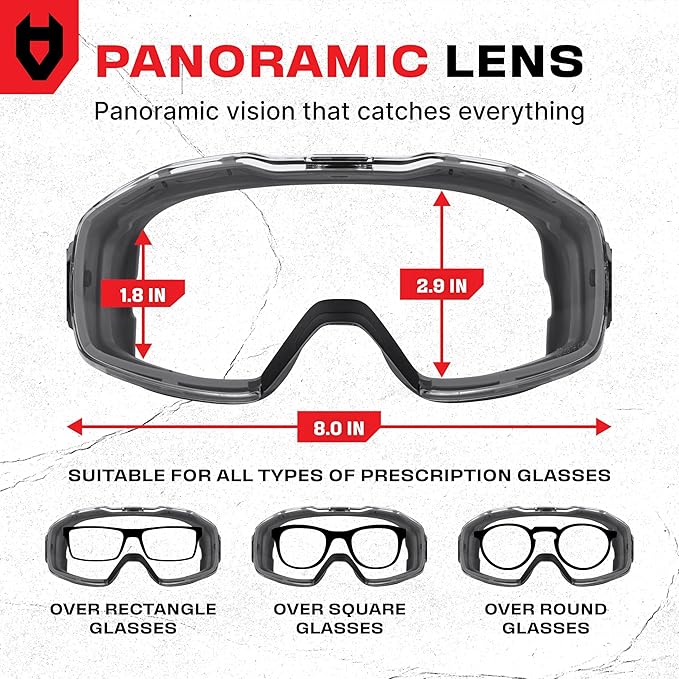 NoCry Anti Fog Safety Goggles Over Glasses For Men And Women — ANSI Z87.1 Premium Anti Scratch & UV380 — Eye Protection with Panoramic Lens & Adjustable Strap — Perfect Dust Goggles for Chemistry Lab