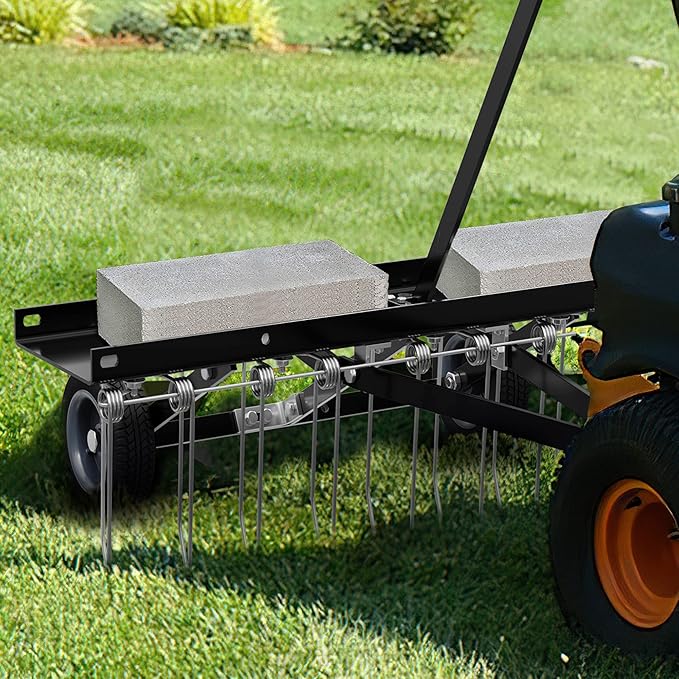 YITAMOTOR 40 Inch Tow Behind Dethatcher, Lawn Dethatcher Rake with 20 Spring Steel Tines & Lift Handle for ATV or Mover Tractors, Tow Behind Lawn Rakes for Lawn Garden Farm Grass