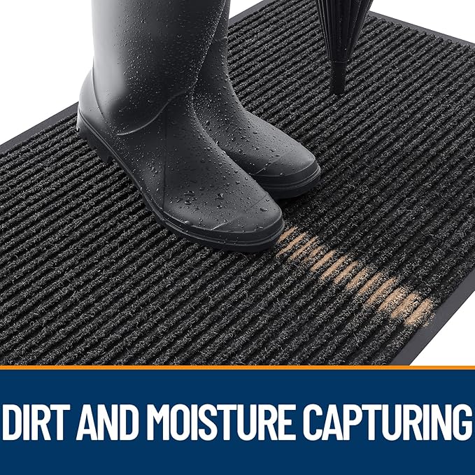 OLANLY Front Door Mat Indoor Outdoor Entrance, Waterproof Heavy Duty Doormat, Fade Resistant, Low Profile, Easy Clean Patio Porch Welcome Floor Mats for Entry, 71x34, Off-Black