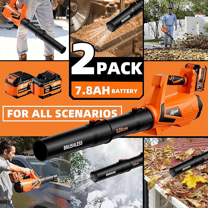 17000 RPM Cordless Leaf Blower with DECERK 7.8AH Battery - 530CFM Powerful Brushless Motor for Lawn Care, 5-Speed Turbo Electric Blower for Dust, Wet-Leaves, Car, Gutters, Lightweight Garden Tool