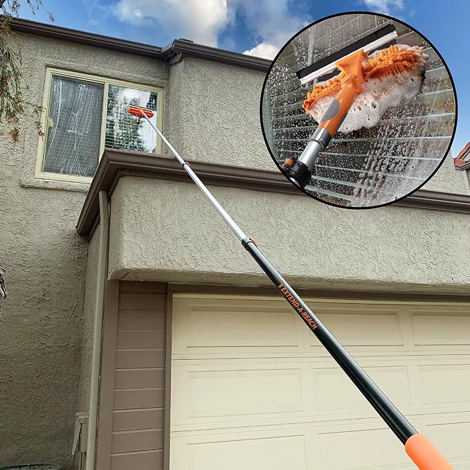 5-24ft Window Washing Kit with Extension Pole (30+ Foot Reach) // Window Cleaning Tool & Window Washer Squeegee with Telescopic Extension Pole // Best Indoor Outdoor Window Washing Equipment