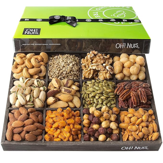 Oh! Nuts 12 Variety Nuts Gift Basket - Healthy Gift Baskets - Gourmet Assorted Nuts Tray - Gift Box for Holiday, Movie Night, Corporate, Families - Gift Ideas for Men and Women