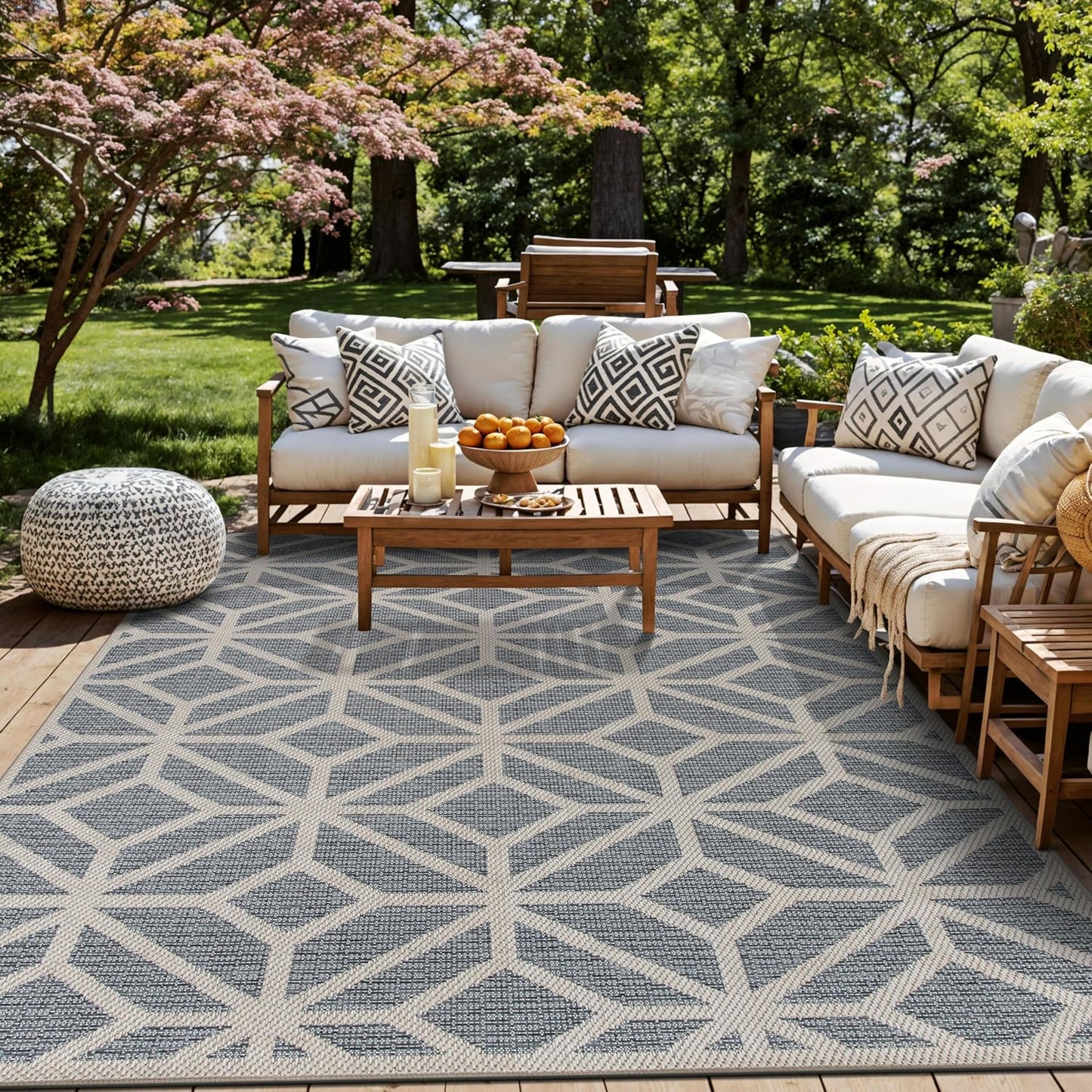 Rugshop Contemporary Geometric Design for Patio Rugs,Deck Rugs,Balcony Rugs Indoor/Outdoor Area Rug 5' x 7' Blue