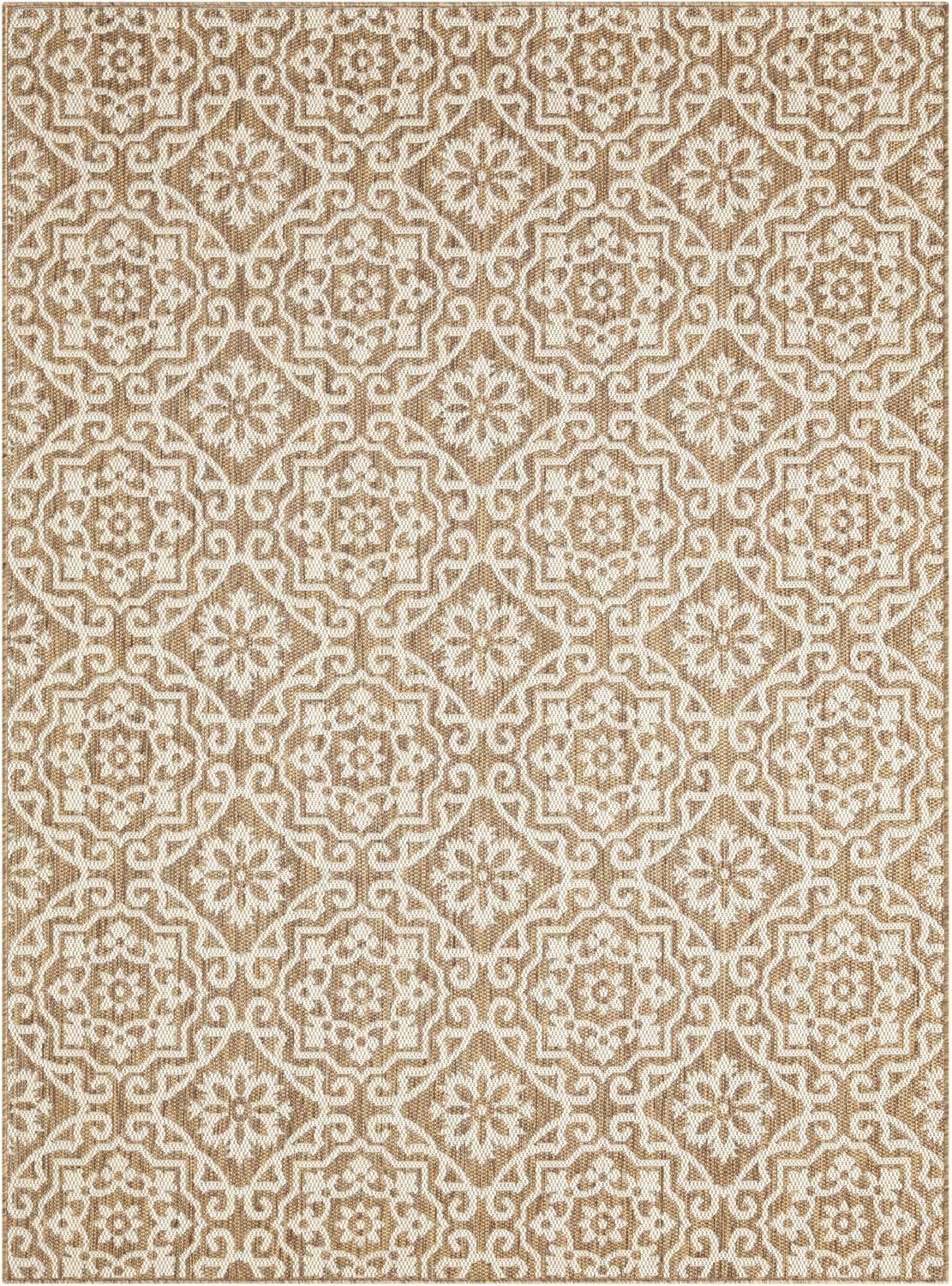 Nicole Miller New York Patio Country Julia Transitional Geometric Indoor/Outdoor Area Rug, Brown/Beige, 5'2"x7'2"