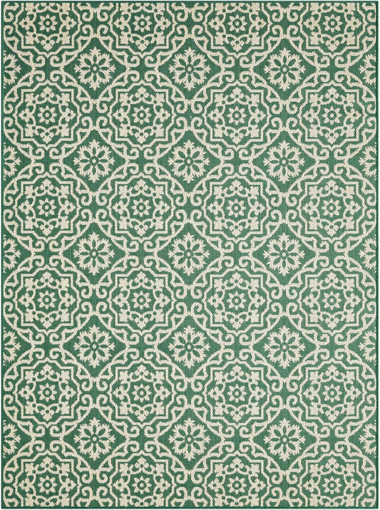 Nicole Miller New York Patio Country Julia Transitional Geometric Indoor/Outdoor Area Rug, Green/Beige, 5'2"x7'2"