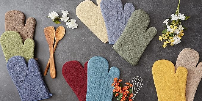 DII Basic Terry Collection 100% Cotton Quilted, Oven Mitt, Stonewash Blue, 2 Piece