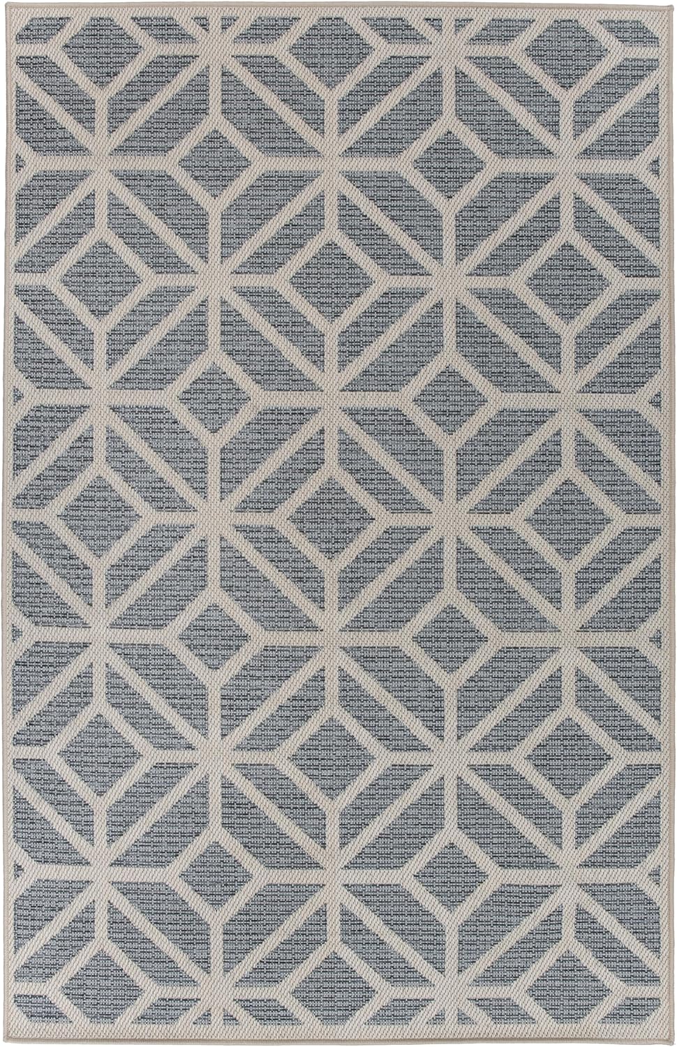 Rugshop Contemporary Geometric Design for Patio Rugs,Deck Rugs,Balcony Rugs Indoor/Outdoor Area Rug 5' x 7' Blue