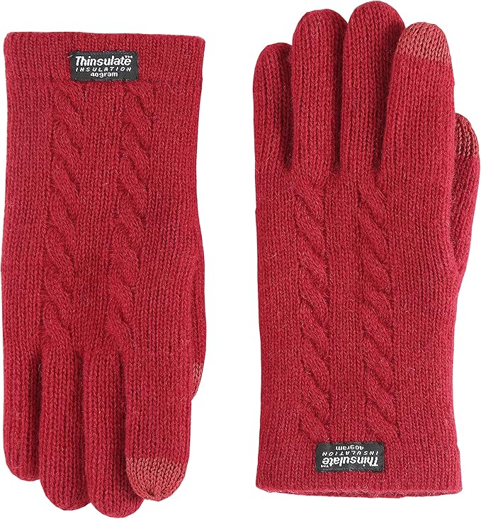 BRUCERIVER Ladie's Pure Wool Knit Gloves with Thinsulate Lining and Cable design