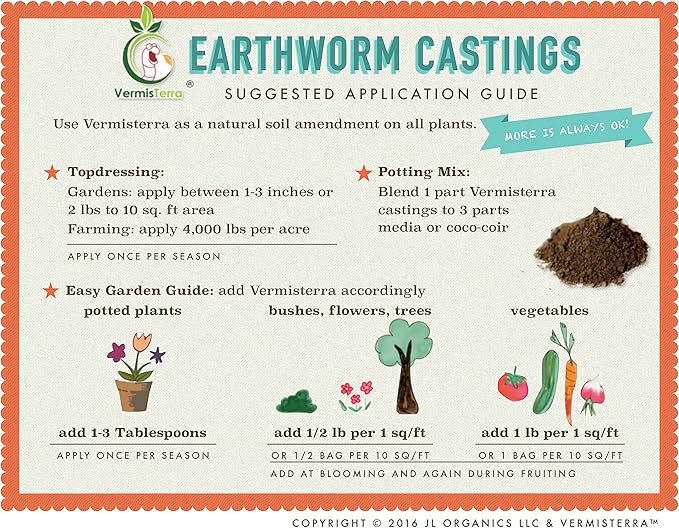 VermisTerra Earthworm Castings - (5 LB) 2.7 qts - 100% Organic Earthworm Castings - All Natural Plant Fertilizer - Soil Enhancer - Potting Mix for Plants, Vegetables, Flowers, Indoor + Outdoor