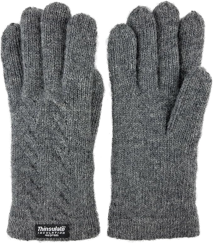 BRUCERIVER Ladie's Pure Wool Knit Gloves with Thinsulate Lining and Cable design